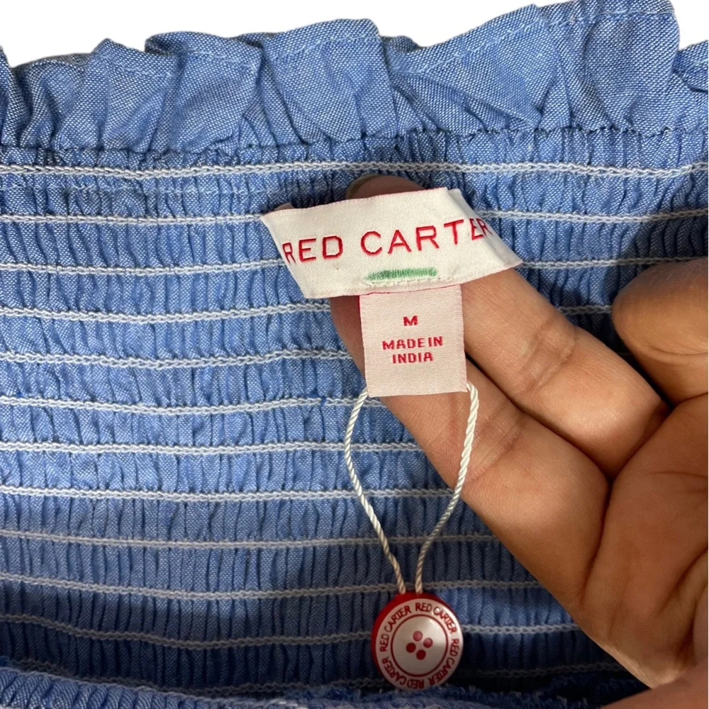 Red Carter “Casella” Smocked Chambray Off-Shoulders Dress NWT